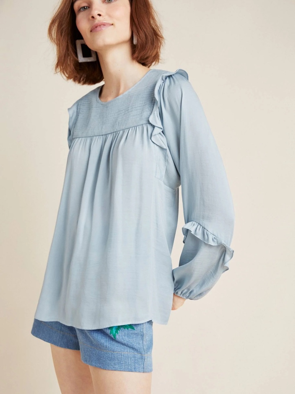 Anthropologie Dolan Ruffle Yoke Long-Sleeve Blouse